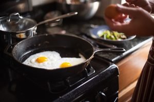 eggs in a black pan
