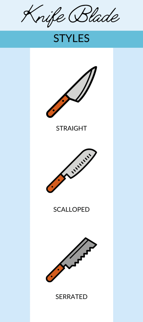 Straight, Scalloped, Serrated knife blade styles