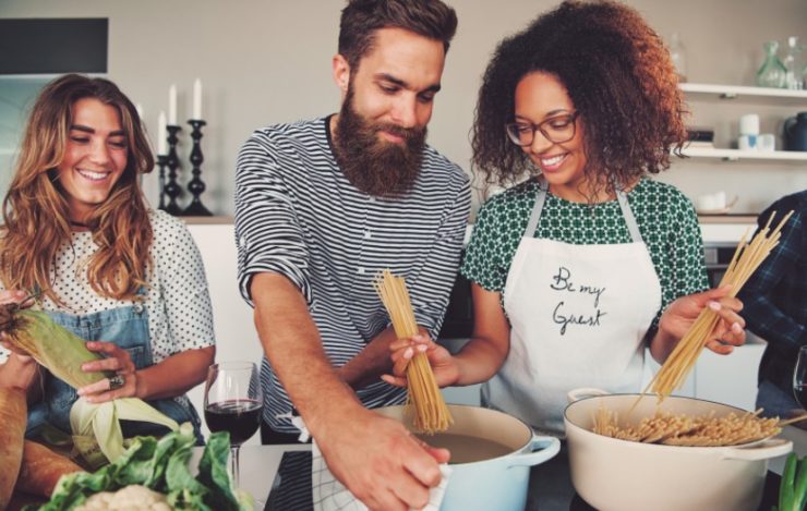 three friends cooking