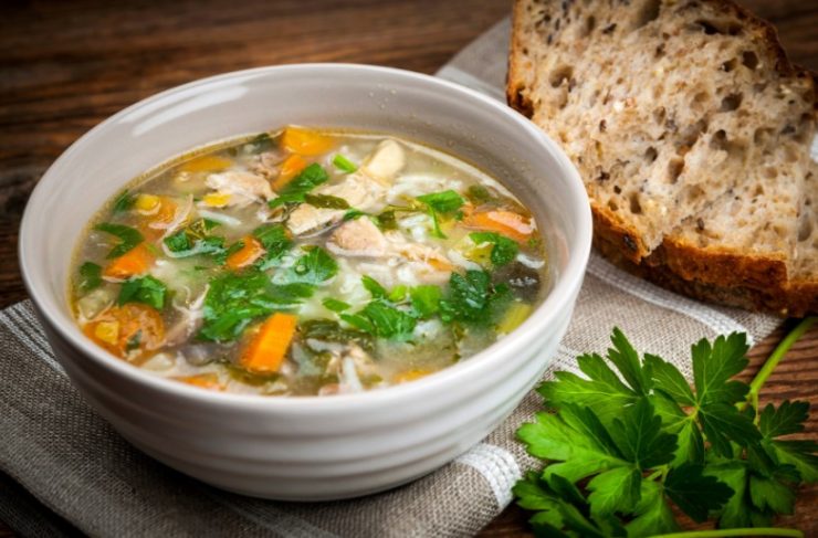 vegetable and meat soup in a bowl