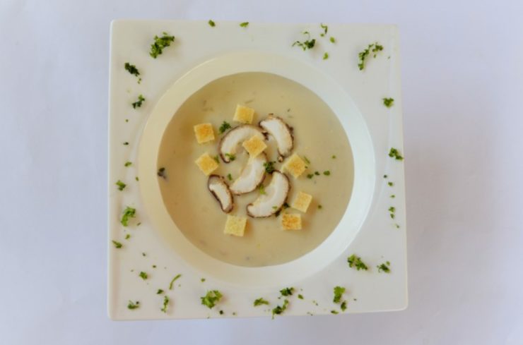 mushroom stock in a white plate