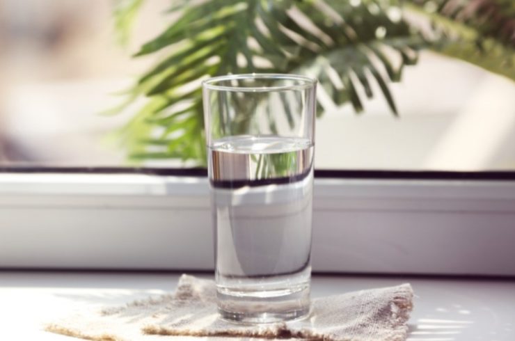 glass of water on a rag