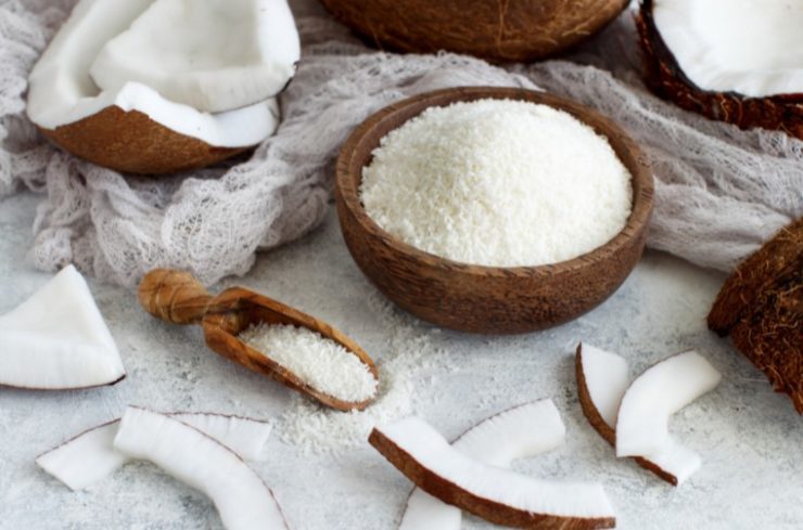 coconut flour in a wooden bowl