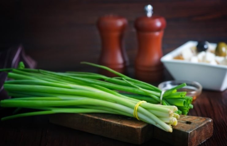 pring onion on a wooden cutting board