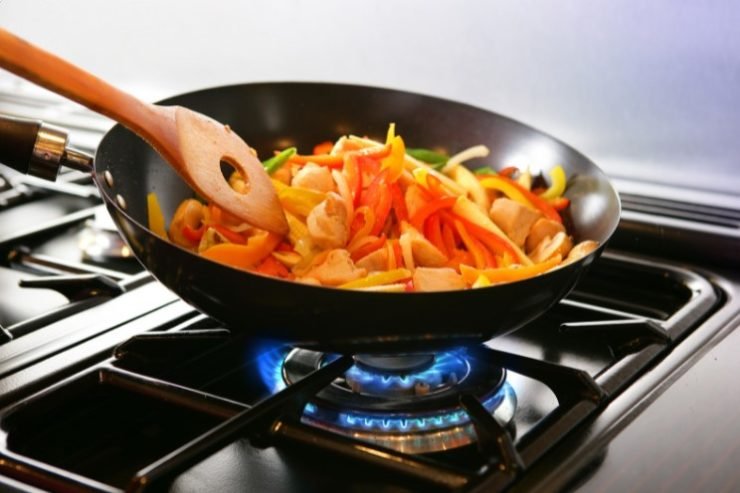 cooking on a gas stove