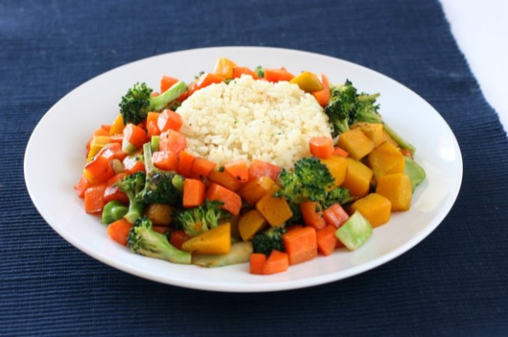 rice with vegetables on a white plate