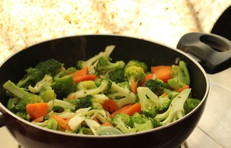 Green Vegetable on Black Cooking Pan