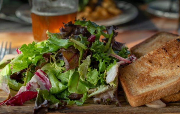 Grilled cheese, salad and beer