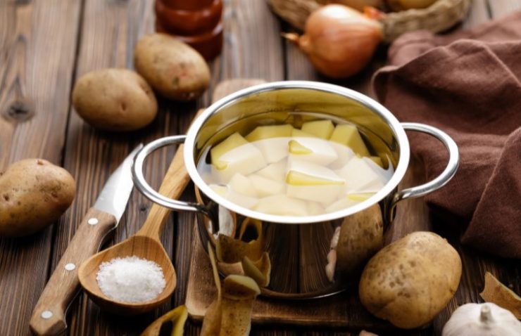 potato cubes in water