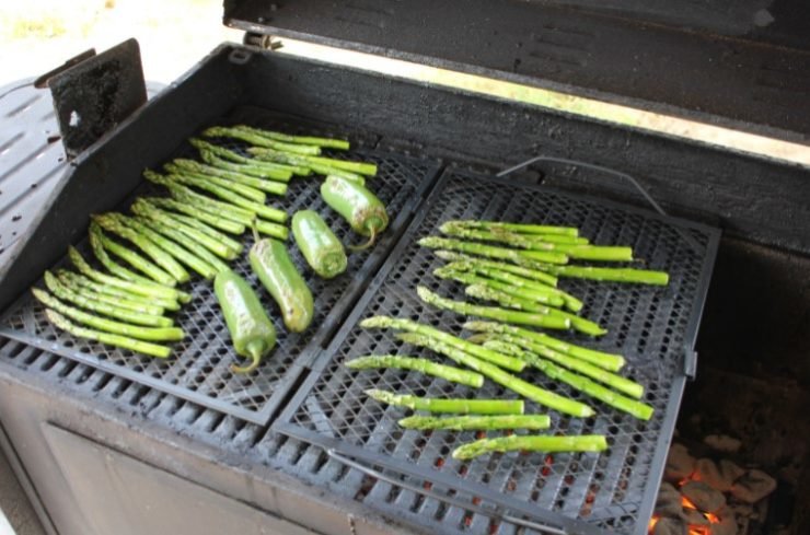 Grilling asparagus and Jalapenos