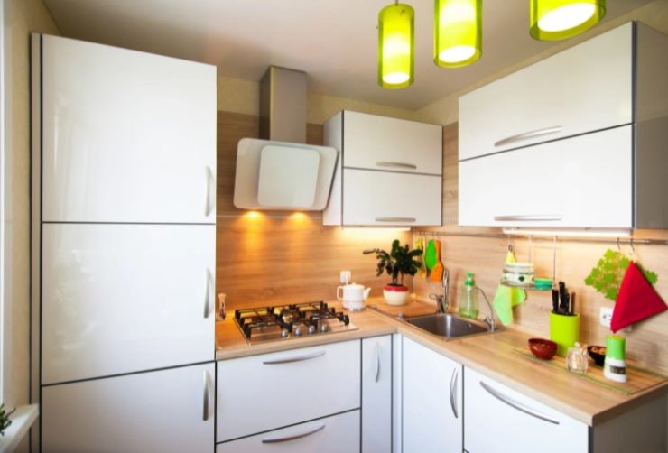 White and brown interior for small kitchen