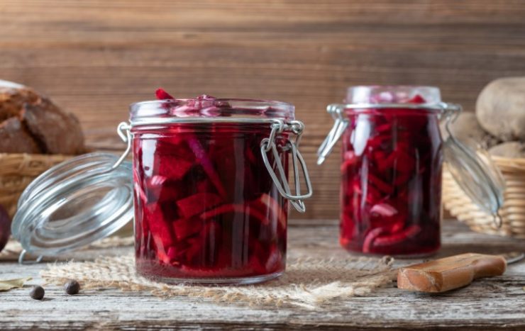 Fermented beet kvass in two jars