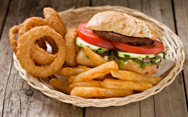 Veggie Burger,Onion Rings And Fries