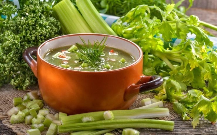 soup with celery sticks