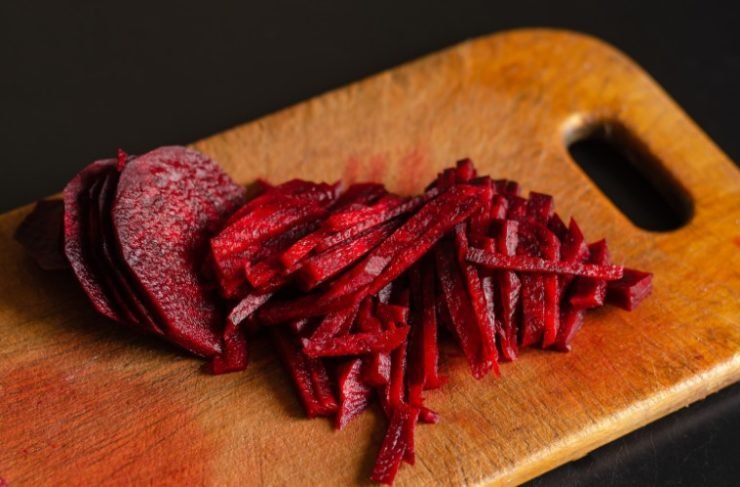 chopped beets on cutting board