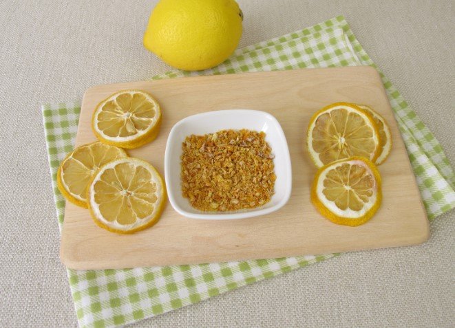 Dried lemon slices and grated lemon peel