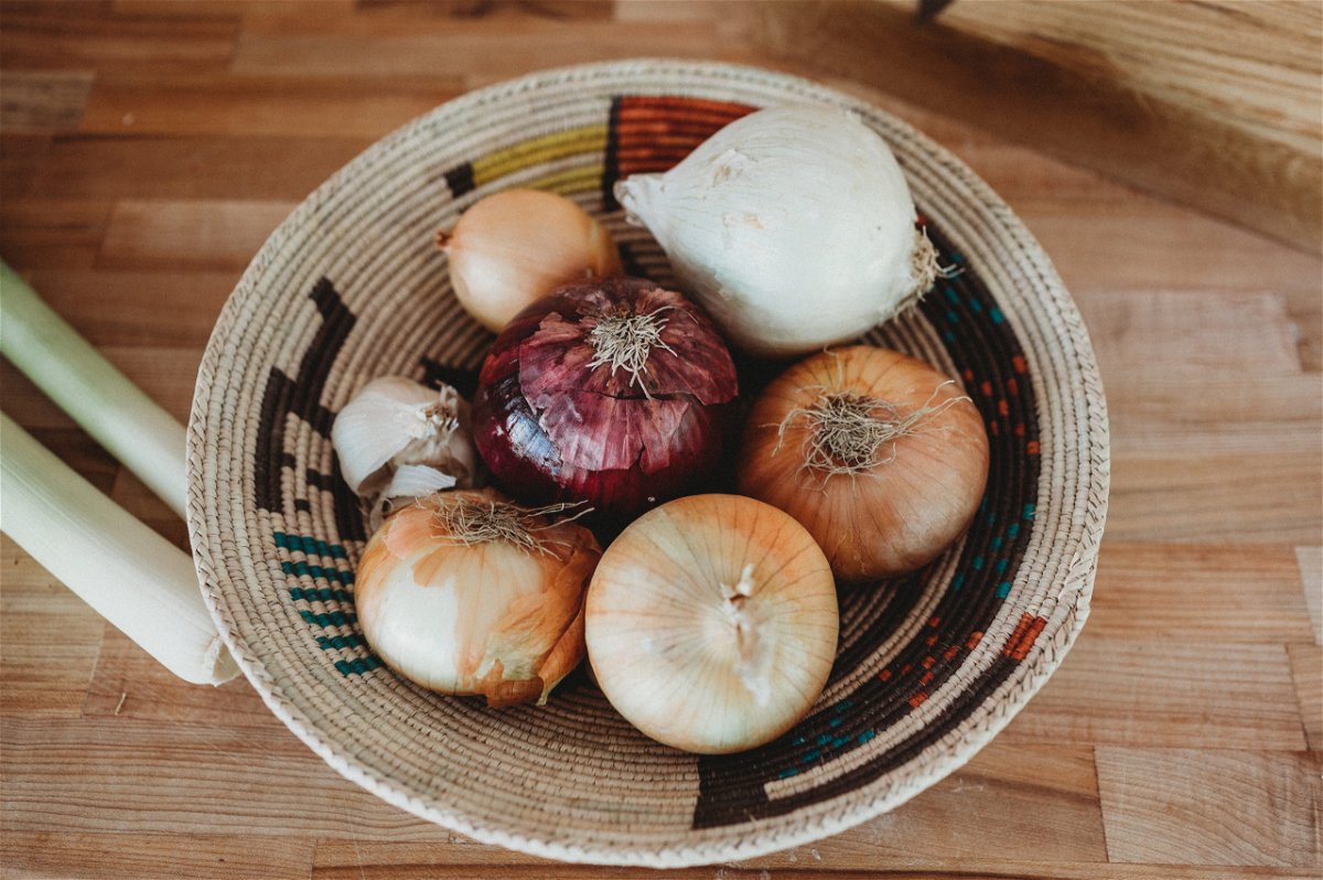 types of onion in a basket