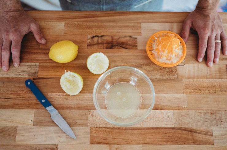 lemon juice on a wooden board