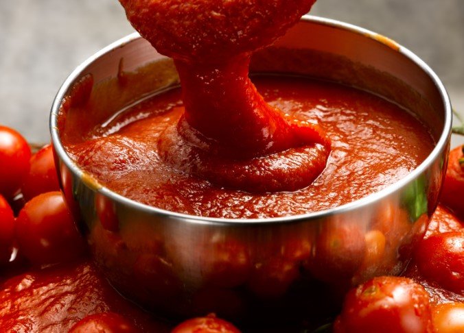 tomato sauce in a metal bowl 