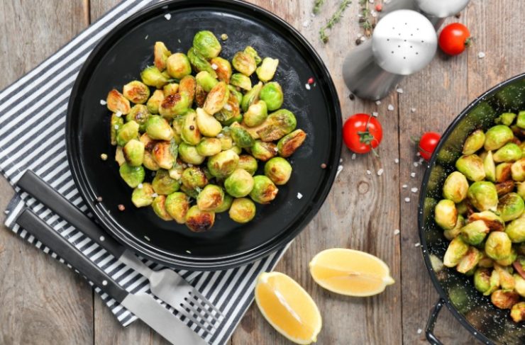 Plate with Roasted Brussel Sprouts on Table