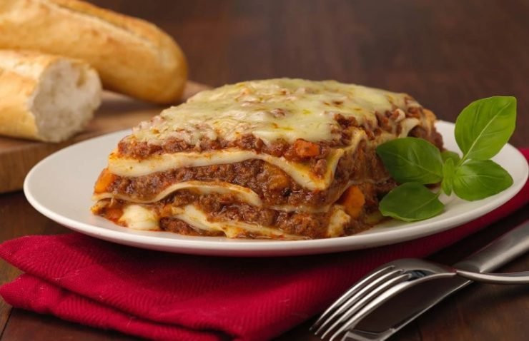 meat lasagna on a white plate