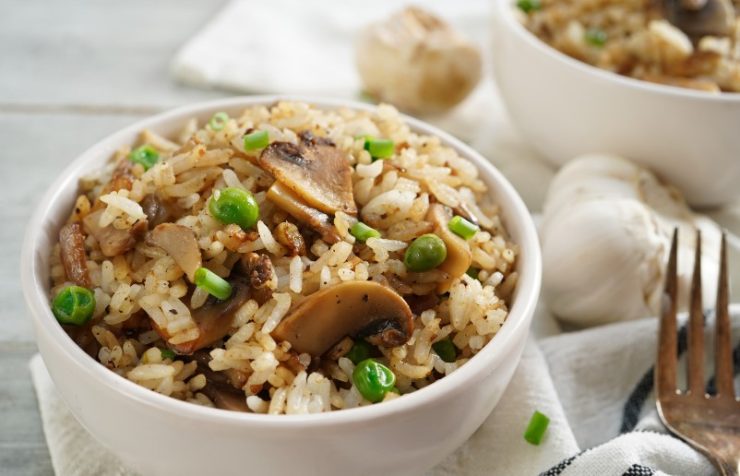 Homemade Mashroom Rice or Pilaf in a Bowl Close up