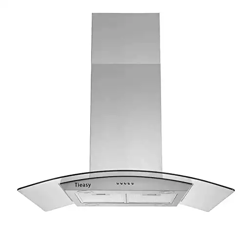 Tieasy 36-Inch 700 CFM Tempered Glass Island Range Hood