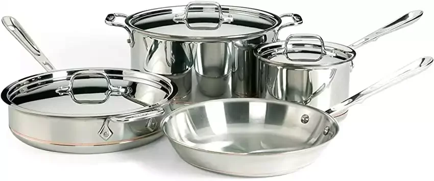 All-Clad 6000-7 SS Copper Core 5-Ply Bonded Dishwasher Safe Cookware Set, 7-Piece, Silver