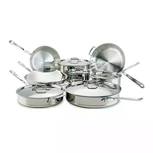 All-Clad 60090 Copper Core 5-Ply Bonded Dishwasher Safe Cookware Set, 14-Piece, Silver