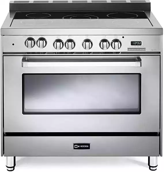 Verona VEFSEE365SS 36" Electric Range with 4 cu. ft. European Convection Oven Black Ceramic Glass Cooktop 5 Burners Dual Center Element Chrome Knobs and Handle: Stainless Steel