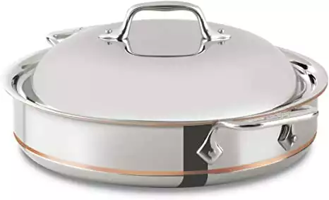 All-Clad 640318 SS Copper Core 5-Ply Bonded Dishwasher Safe Sauteuse with Domed Lid / Cookware,  3-Quart, Silver