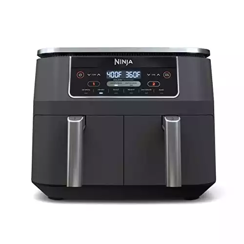 Ninja DZ201 Foodi 6-in-1 8 Quart 2-Basket Air Fryer with DualZone Technology, with 2 Crisper Plates 2 Independent Baskets, for Quick Easy Meals, Grey