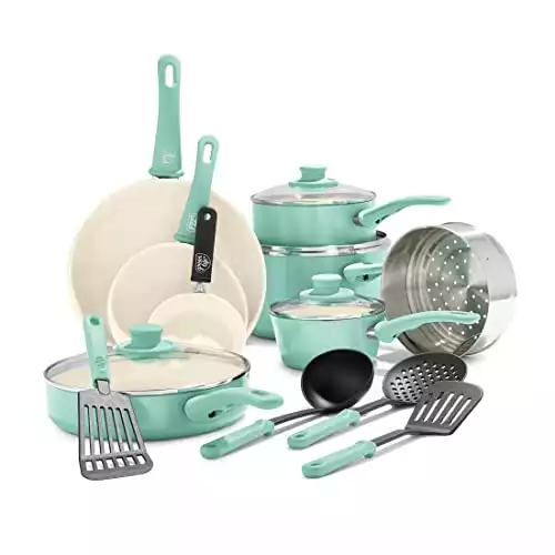 Paula Deen Porcelain cookware set in green  Cookware set, Cookware set  stainless steel, Cookware sets