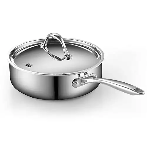 Cooks Standard Multi-Ply Clad Deep Saute Pan with Lid, 3.5-QT, Silver