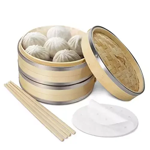 Flexzion Bamboo Steamer Basket