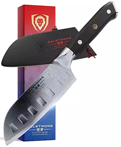 DALSTRONG Mini Santoku Knife - 5" - Shogun Series - Japanese AUS-10V Super Steel - Damascus Layered - Vacuum Heat Treated - Sheath Included