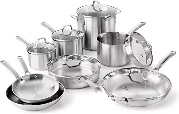 Calphalon Classic Stainless Steel Pots and Pans Set, 14-Piece, Silver