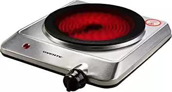 Ovente 1000W Single Hot Plate Electric Countertop Infrared Stove 7.5 Inch with 6 Level Temperature Control & Stainless Steel Base, Easy Clean Portable Cooktop Burner for Cook & Camp, Silver BG...