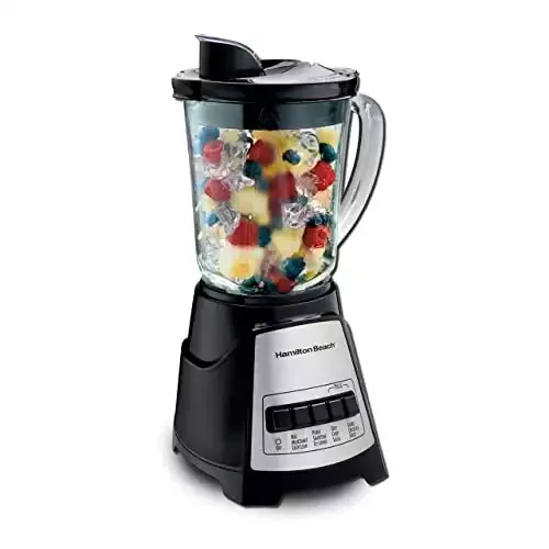 Hamilton Beach 58148A Blender to Puree - Crush Ice - and Make Shakes and Smoothies - 40 Oz Glass Jar - 12 Functions - Black and Stainless