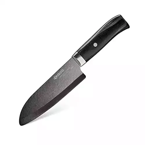 Kyocera Advanced Ceramic LTD Series Santoku Knife with Handcrafted Pakka Wood Handle, 5.5-Inch, Black Blade