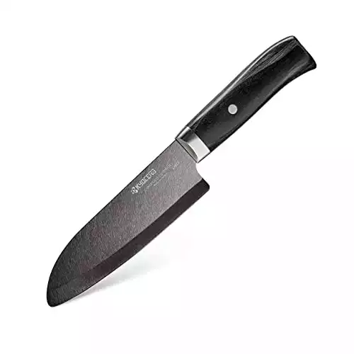 Kyocera Advanced Ceramic LTD Series Santoku Knife with Handcrafted Pakka Wood Handle, 5.5-Inch, Black Blade