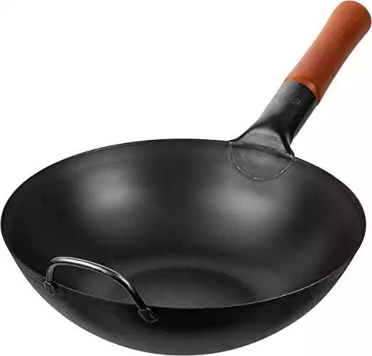 Yosukata 14-Inch Flat-Bottom Carbon Steel Wok