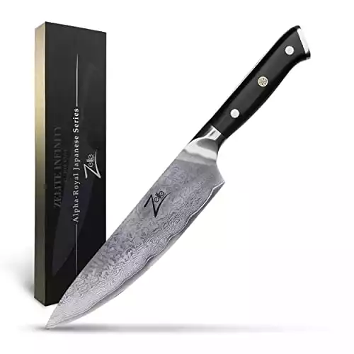 Kuma Professional Damascus Steel Knife - 8 inch Chef Knife with Hardened Japanese Carbon Steel - Stain & Corrosion Resistant Blade - Balanced